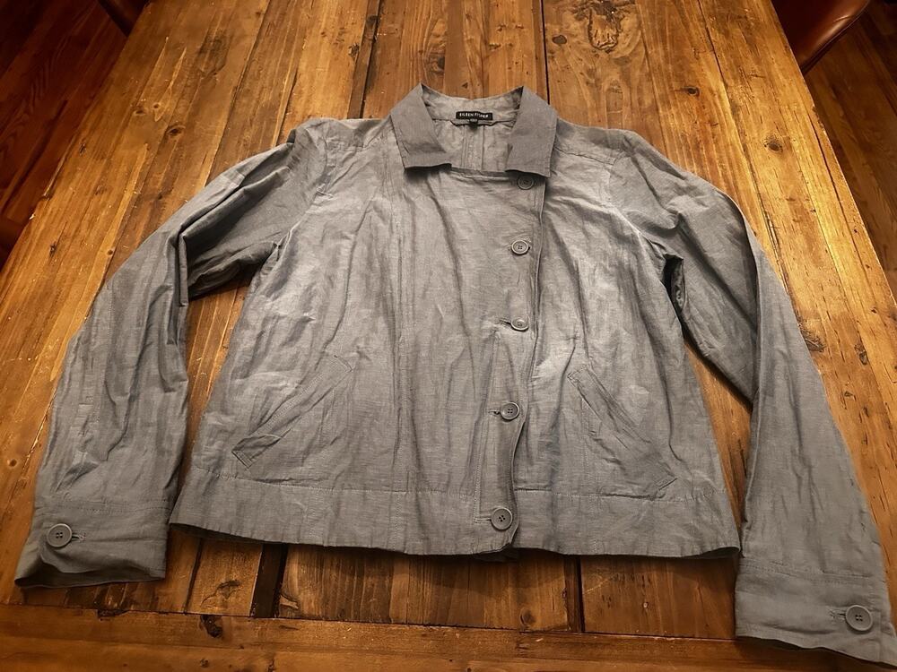 Eileen Fisher Size Medium Organic Cotton Gray Moto Jacket Lightweight Zip Button